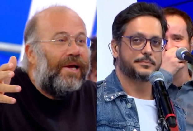 Lúcio Mauro Filho e Otávio Muller trocam selinho no Caldeirão