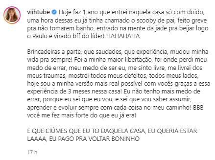 Viih Tube relembra passagem pelo BBB 2022 e fala de Pedro Scooby