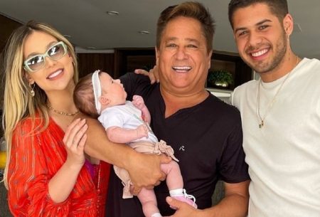 Zé Felipe surge em momento especial ao lado do pai Leonardo e da filha; assista