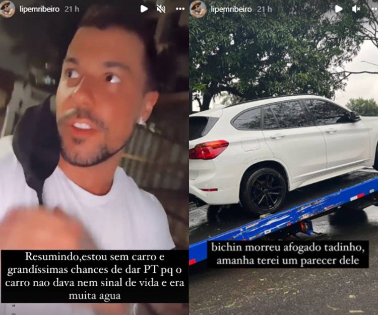 Lipe Ribeiro revela que seu carro foi afetado por enchente