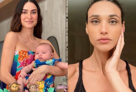 Débora Nascimento se emociona ao conhecer filho de Thaila Ayala e Renato Góes; veja