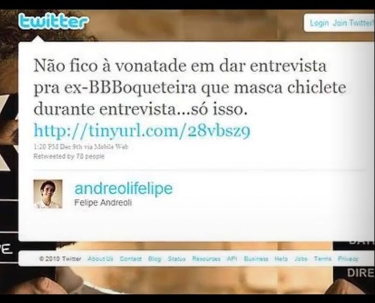 Tweet de Felipe Andreoli divulgado por Maíra Cardi