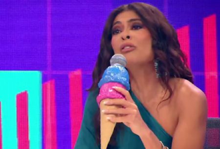 Juliana Paes se emociona com padre passista no Caldeirão e desabafa