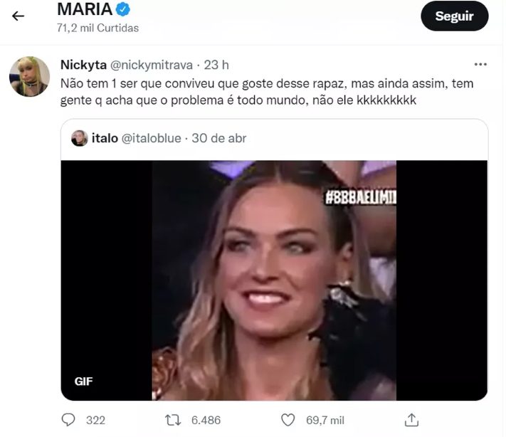 Maria curte post sobre crítica para Arthur Aguiar