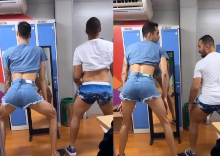 Gil do Vigor e Douglas Souza usam shortinho para ensaiar funk na Dança dos Famosos