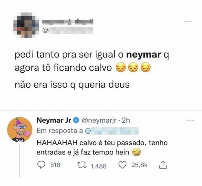 Neymar rebate internauta após ser chamado de calvo