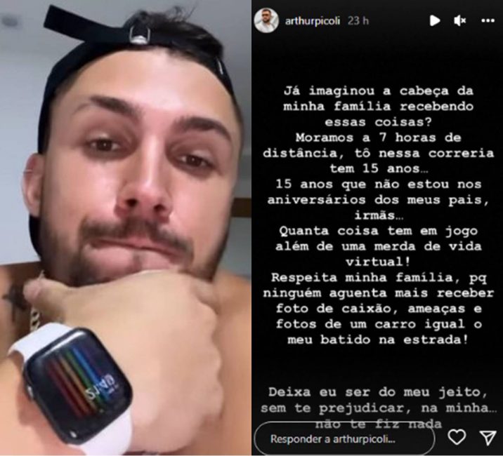 Arthur Picoli desabafa sobre ameaças de morte