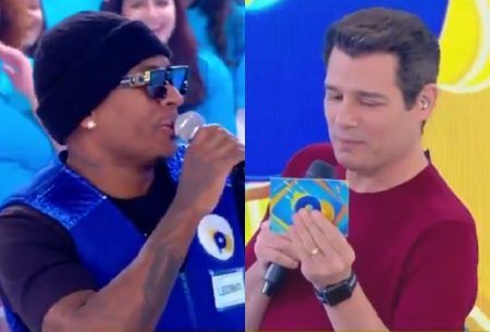 Cantor surpreende e fala palavrão ao vivo no Domingo Legal; Celso Portiolli reage