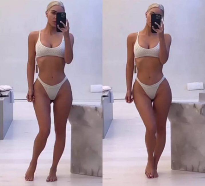 Kim Kardashian surge de roupa íntima cavada em clique sensual e ousado