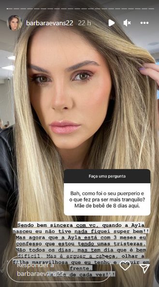 Bárbara Evans desabafa sobre tristezas após a gravidez