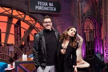 Fábio Porchat e Tatá Werneck gravam novo Lady Night e cutucam estrela do SBT