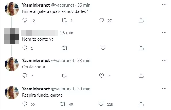 Yasmin Brunet conversa com fãs em meio a rumores envolvendo o ex, Gabriel Medina, e Jade Picon