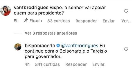 Dono da Record TV, bispo Macedo reafirma apoio a Bolsonaro e critica Lula
