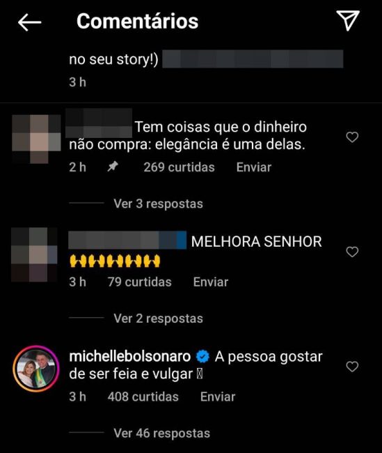 Michelle Bolsonaro critica Bruna Marquezine