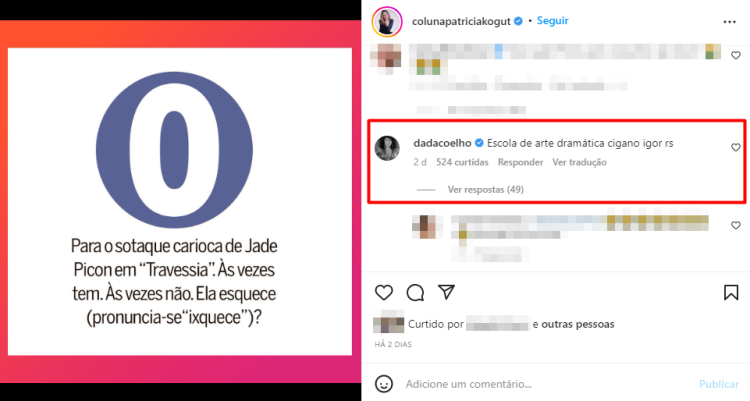Atriz Dadá Coelho critica atuação de Jade Picon em Travessia