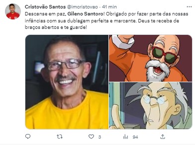 Gileno Santoro, dublador do Mestre Kame em Dragon Ball, morre aos