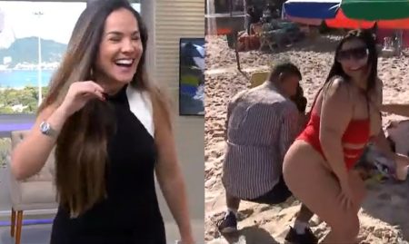 Repórter do SBT quebra o protocolo e causa espanto em praia do RJ: “Olha isso!”