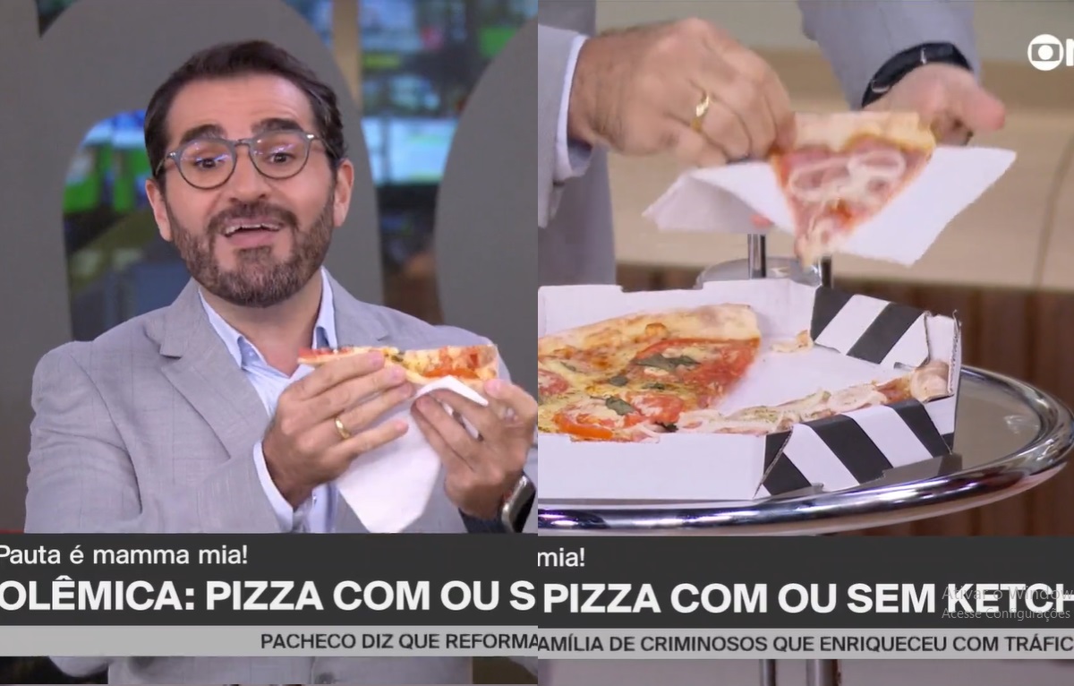 Marcelo Cosme encerra telejornal com pizza e surpreende colegas da GloboNews