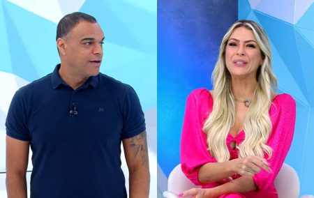 Denílson alfineta Belo ao vivo na Band e Renata Fan não perdoa: “Dá a boa notícia”