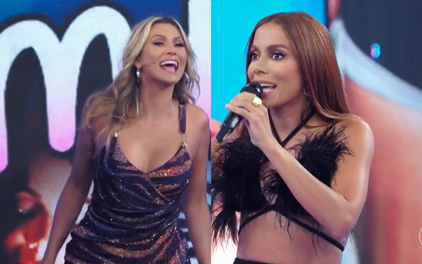 Anitta deixa Lívia Andrade chocada ao ficar sem roupa no palco do Domingão