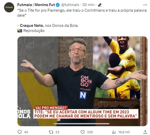 Craque Neto mostra ao vivo na Band um print de uma conversa antiga com  Duílio em que o presidente do Corinthians afirma que Mano Menezes não  trabalharia no clube durante o seu