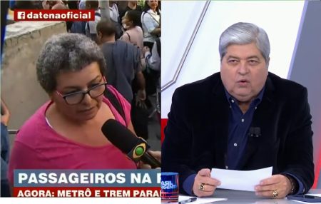 Ao vivo, Datena ouve senhora xingar Tarcísio de Freitas por greve: “Merda!”