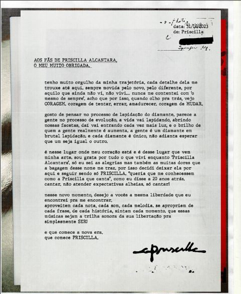 Carta aberta de Priscilla Alcântara
