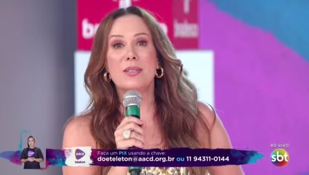 Regina Volpato aparece no Teleton após assinar com o SBT; Luis Ricardo celebra contratação