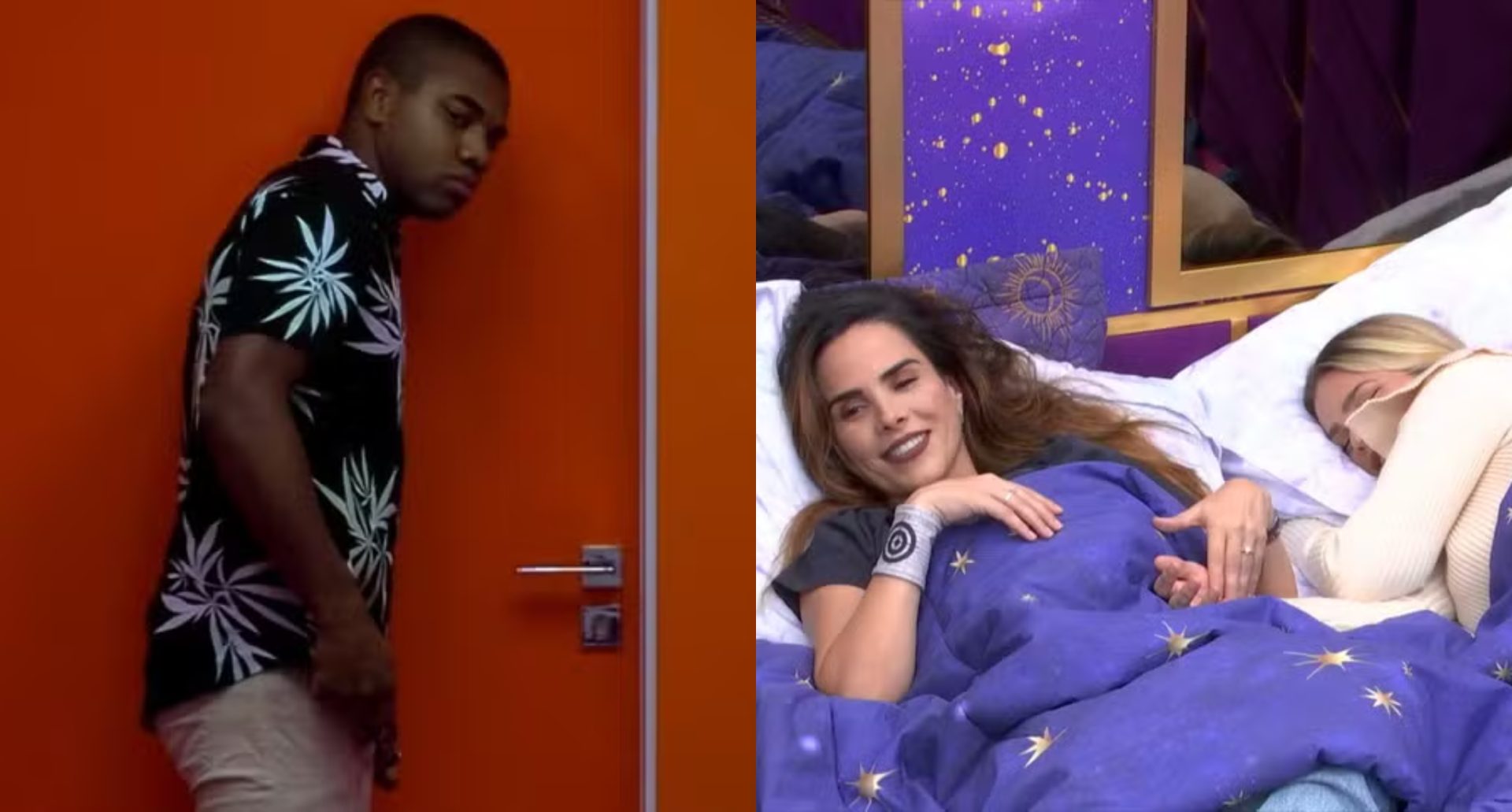 Davi escuta conversa de Wanessa, Yasmin e Isabelle atrás da porta (Imagem: Reprodução/Globo -RD1)