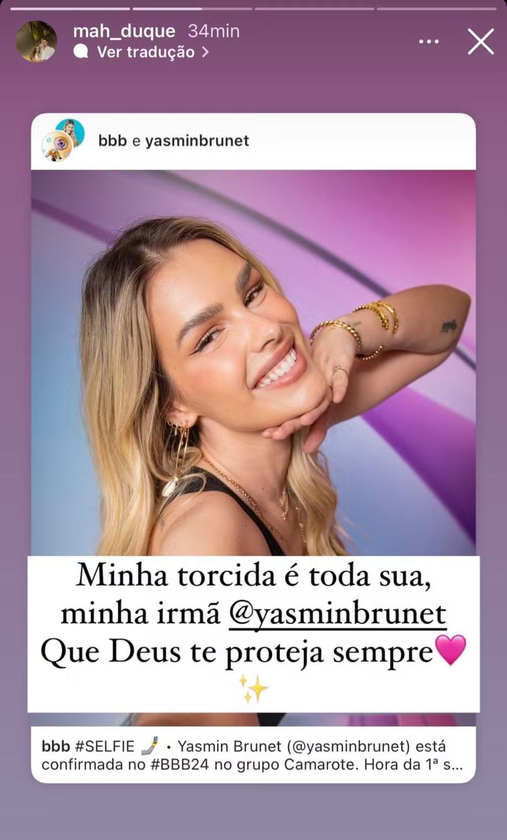 Luiza Brunet fala o que pensa de presença de Yasmin Brunet no BBB 2024