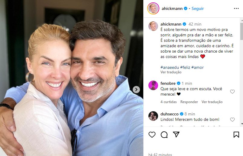 Post de Ana Hickmann com Edu Guedes