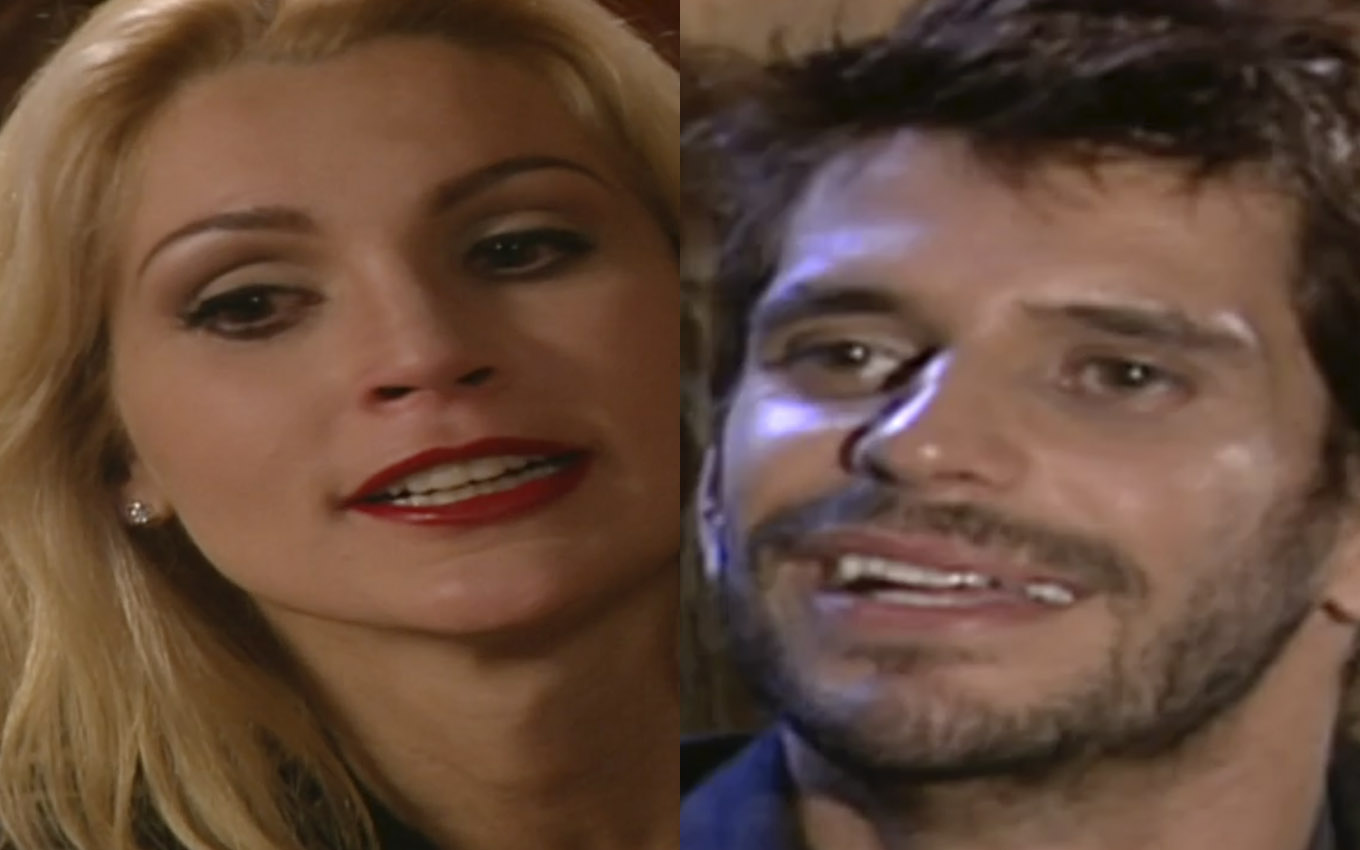 Guto (Alexandre Barillari) e Cristina (Flávia Alessandra) em Alma Gêmea