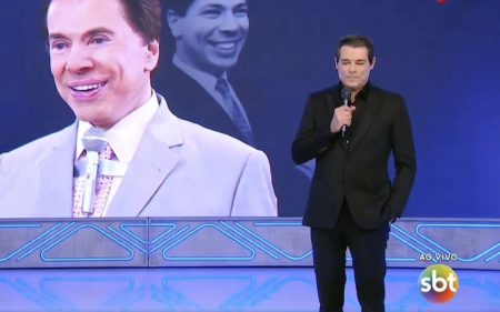 Segurando o choro, Celso Portiolli apresenta homenagem para Silvio Santos e recorda começo da carreira