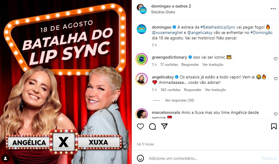 Post de Angélica e Xuxa