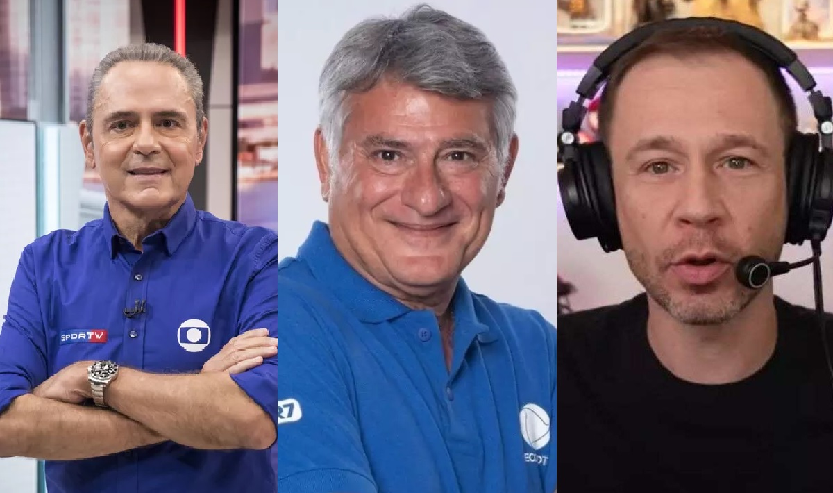 Luis Roberto, Cleber Machado e Tiago Leifert na TV