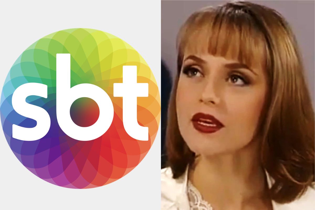 Logo do SBT ao lado da protagonista de A Usurpadora