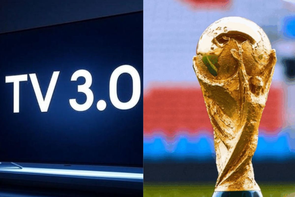 TV 3.0 ao lado Taça da Copa do mundo 2026