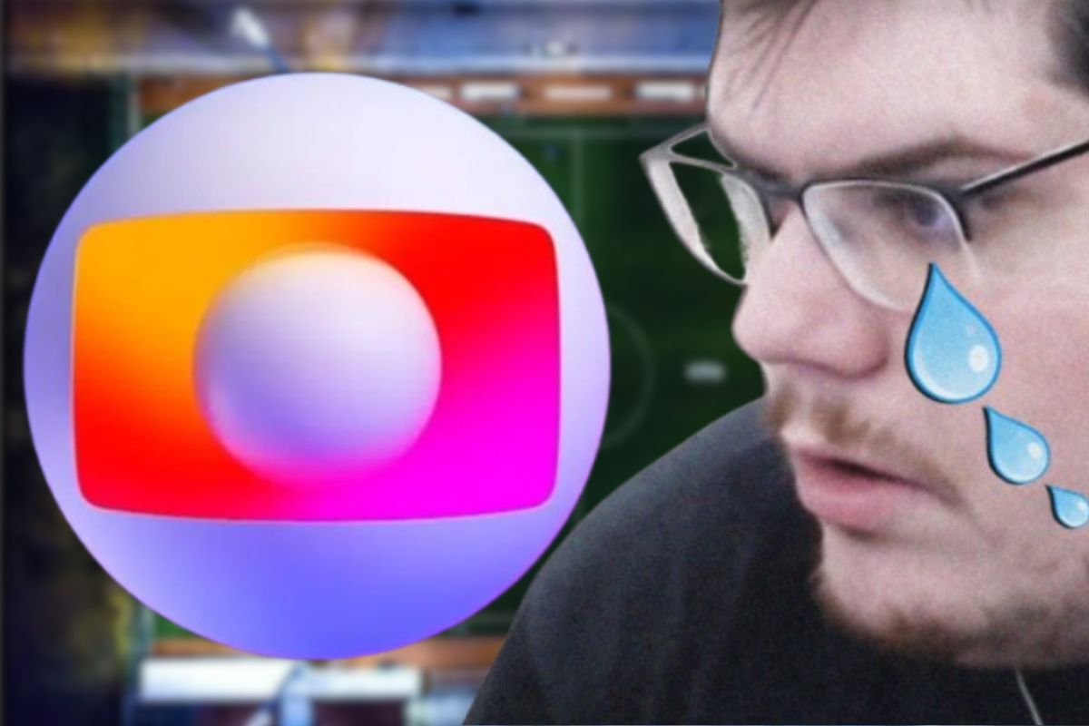 Logo da Globo ao lado de Casemiro com lágrimas azuis