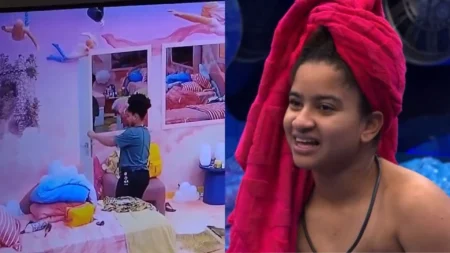 BBB 26: Milena fica sem limites e entrega presente a Jonas no banheiro