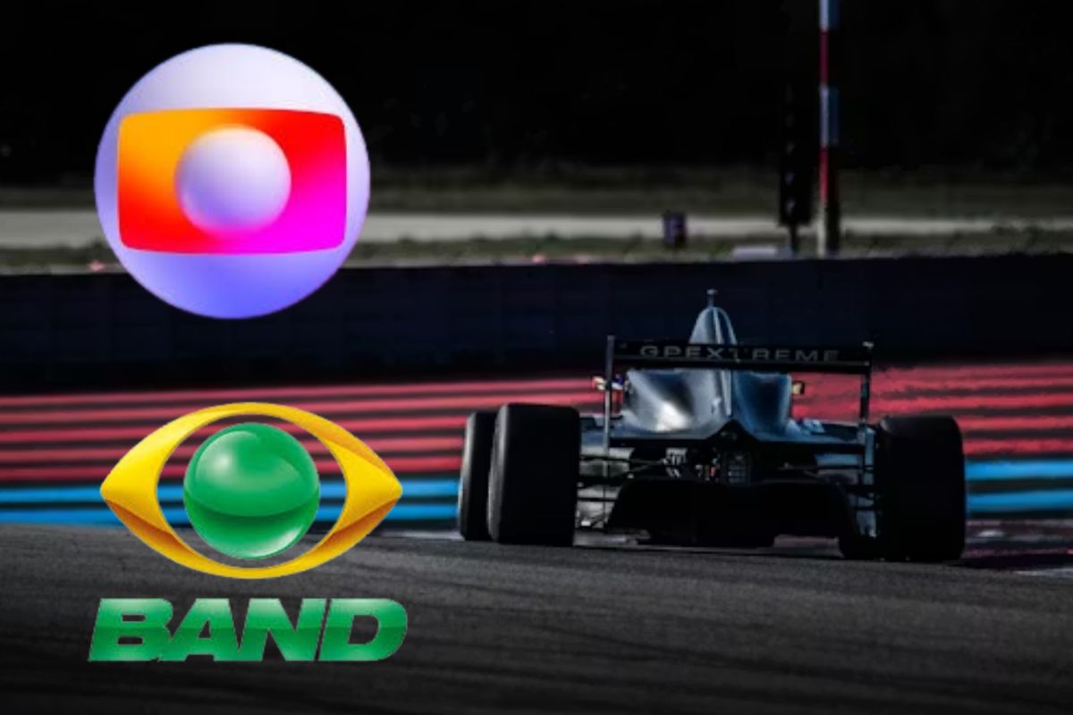 Fórmula 1 ao lado esquerdo ficam o logo da Globo e da Band