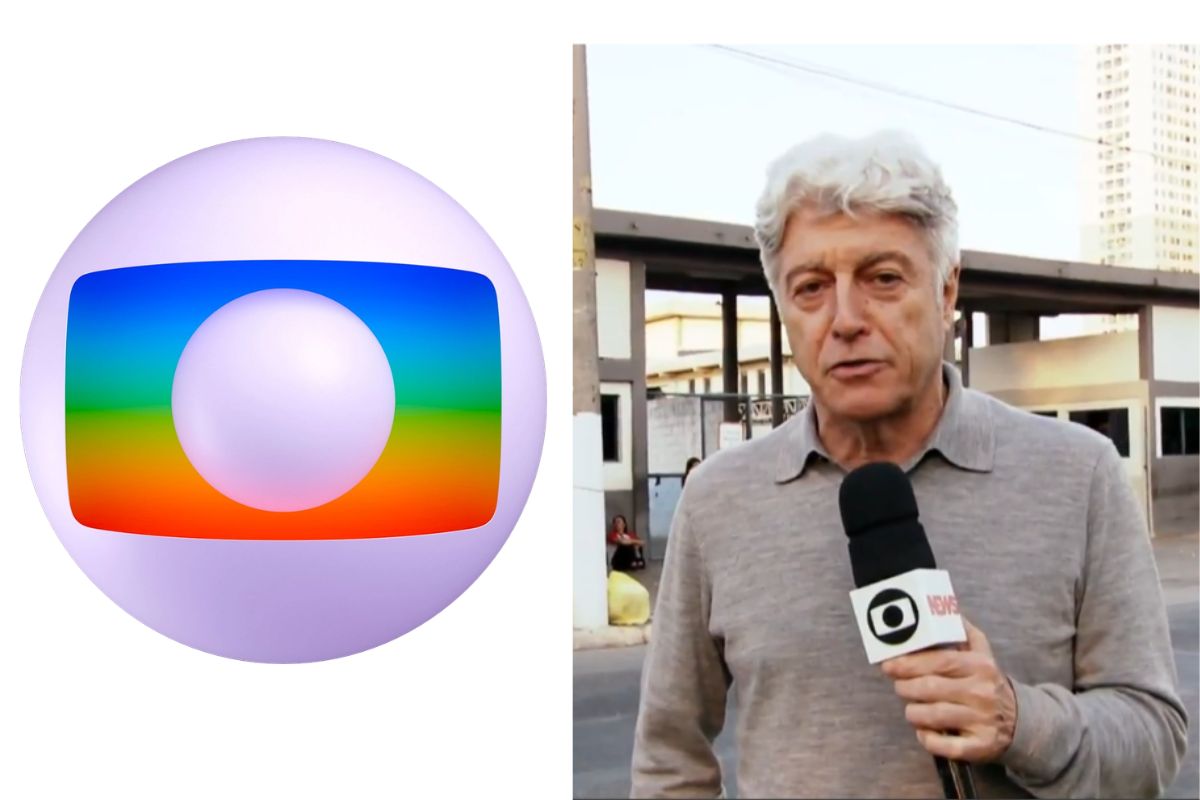 Logo da Globo ao lado de Caco Barcellos