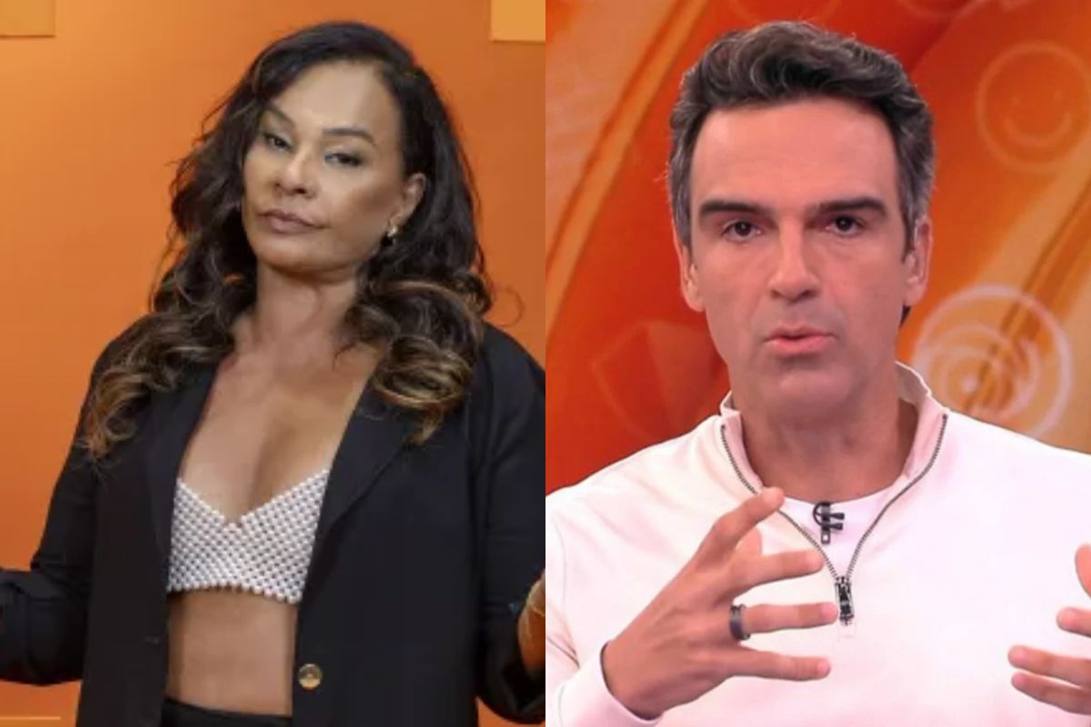 Solange Couto ao lado de Tadeu Schmidt (montagem)