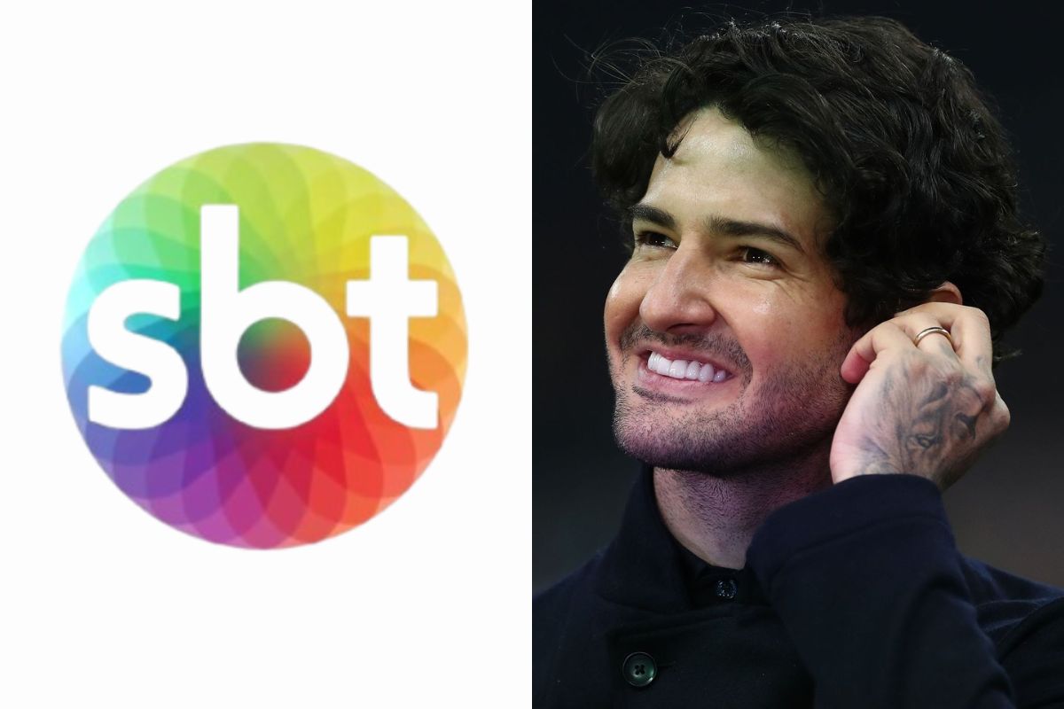 Logo do SBT ao lado Alexandre Pato