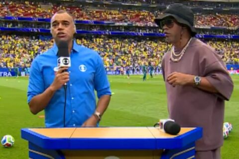 Ao vivo na Globo, Denílson passa perrengue e fica sem reação na Copa