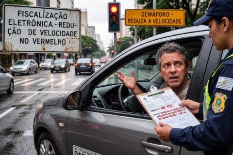 “Eu nunca vi isso”: motorista recebe multa de R$ 950 por diminuir a velocidade ao se aproximar de um semáforo vermelho