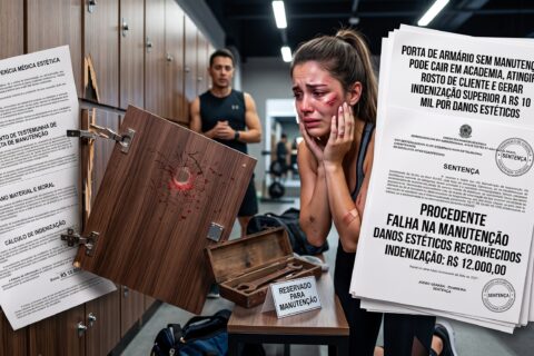 Porta de armário sem manutenção pode cair em academia, atingir rosto de cliente e gerar indenização superior a R$ 10 mil por danos estéticos