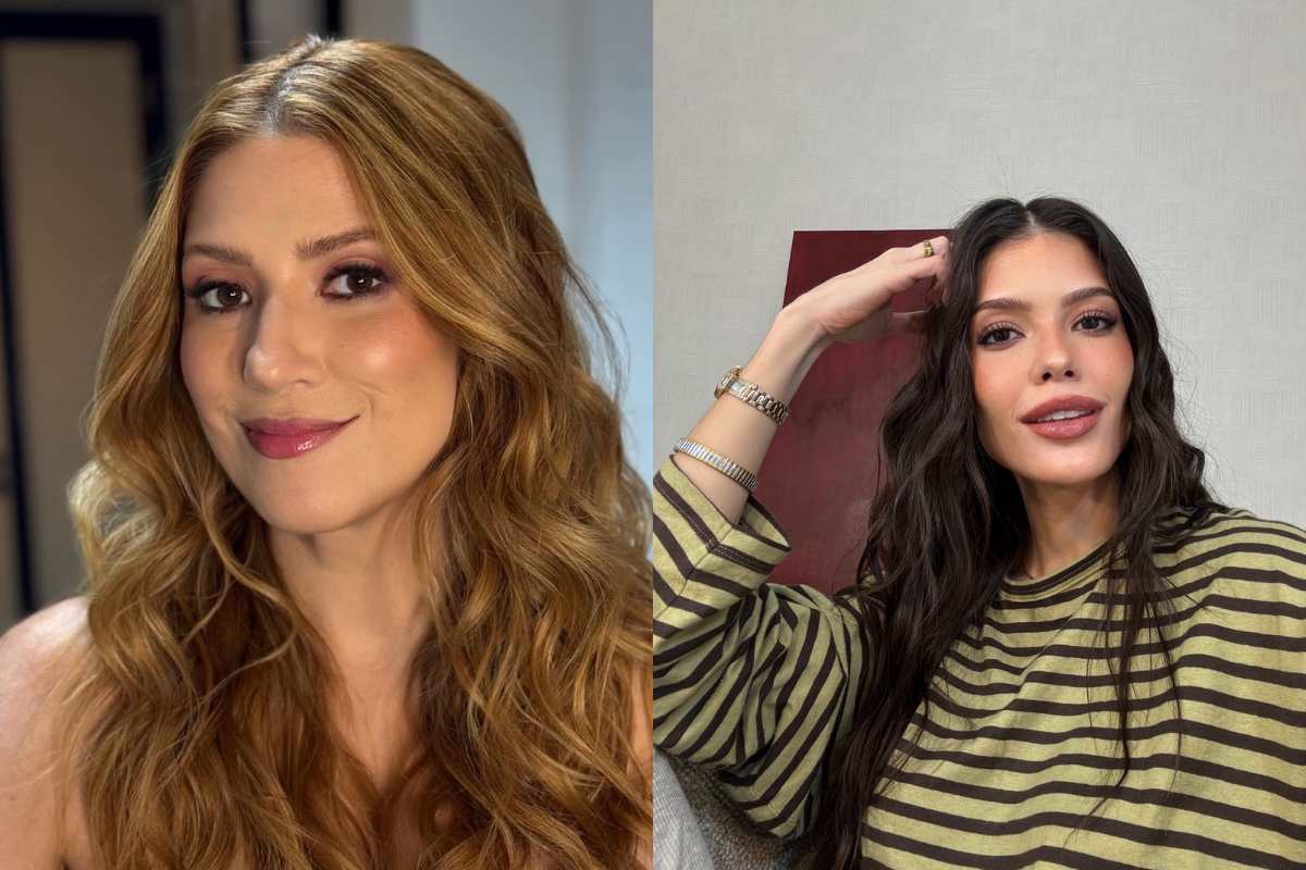 Atrizes Dani Calabresa e Vitória Strada fazendo pose para foto