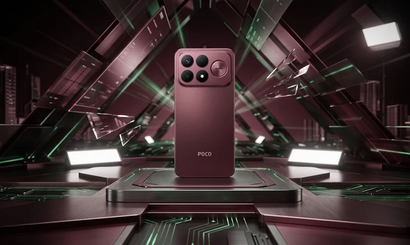 POCO F9 Ultra com um fundo futurístico