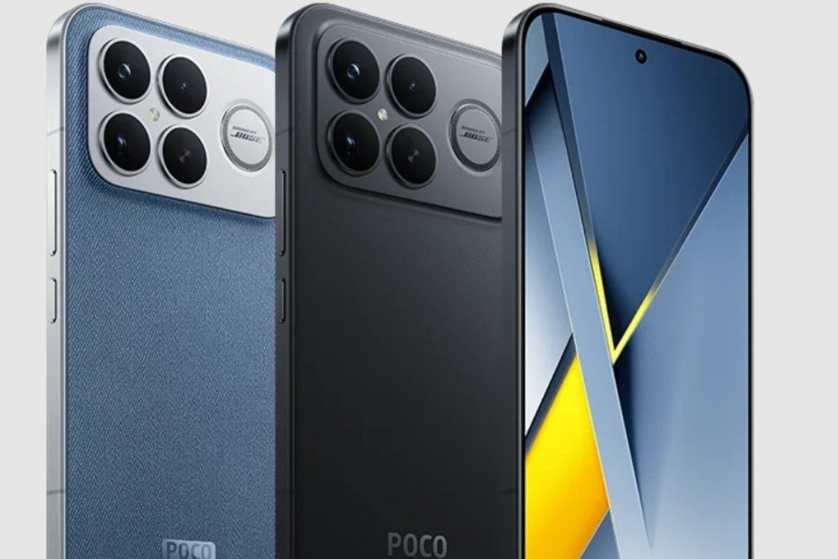 Três smartphones, modelo POCO F8 Ultra, em diferentes cores