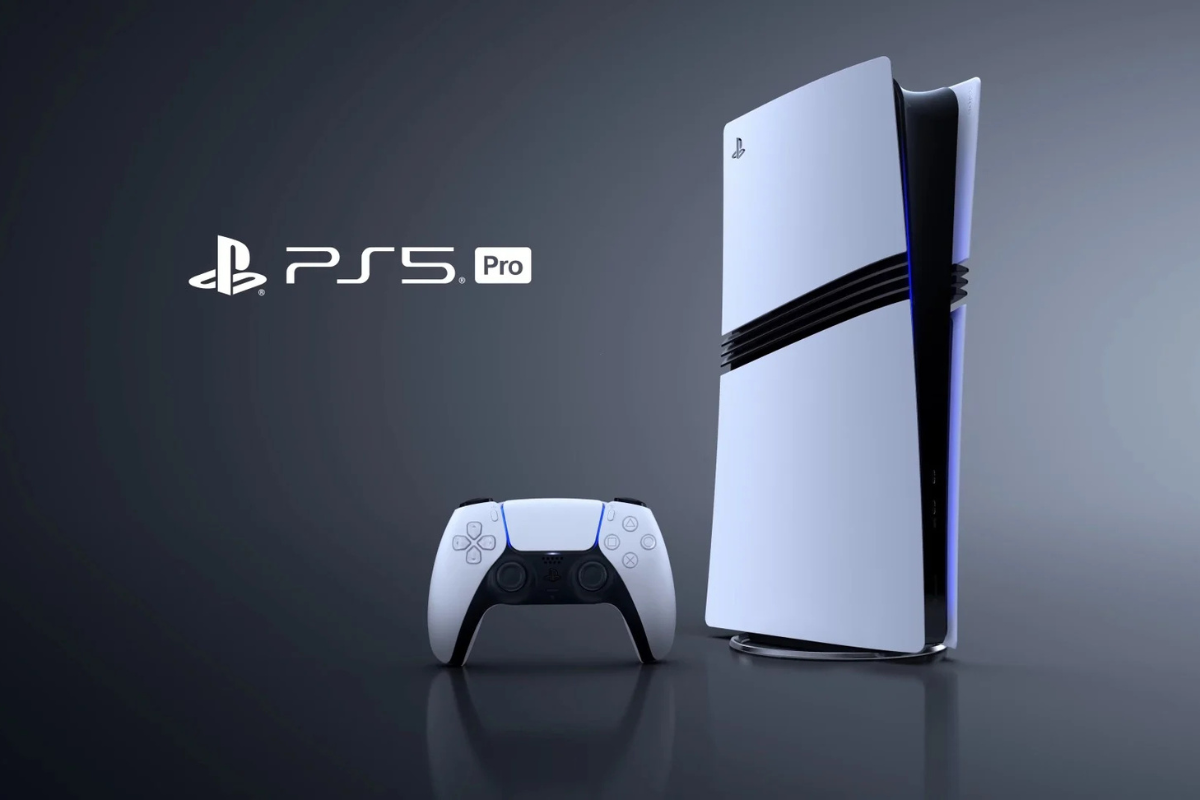 Console e controle do PS5 em um fundo escuro